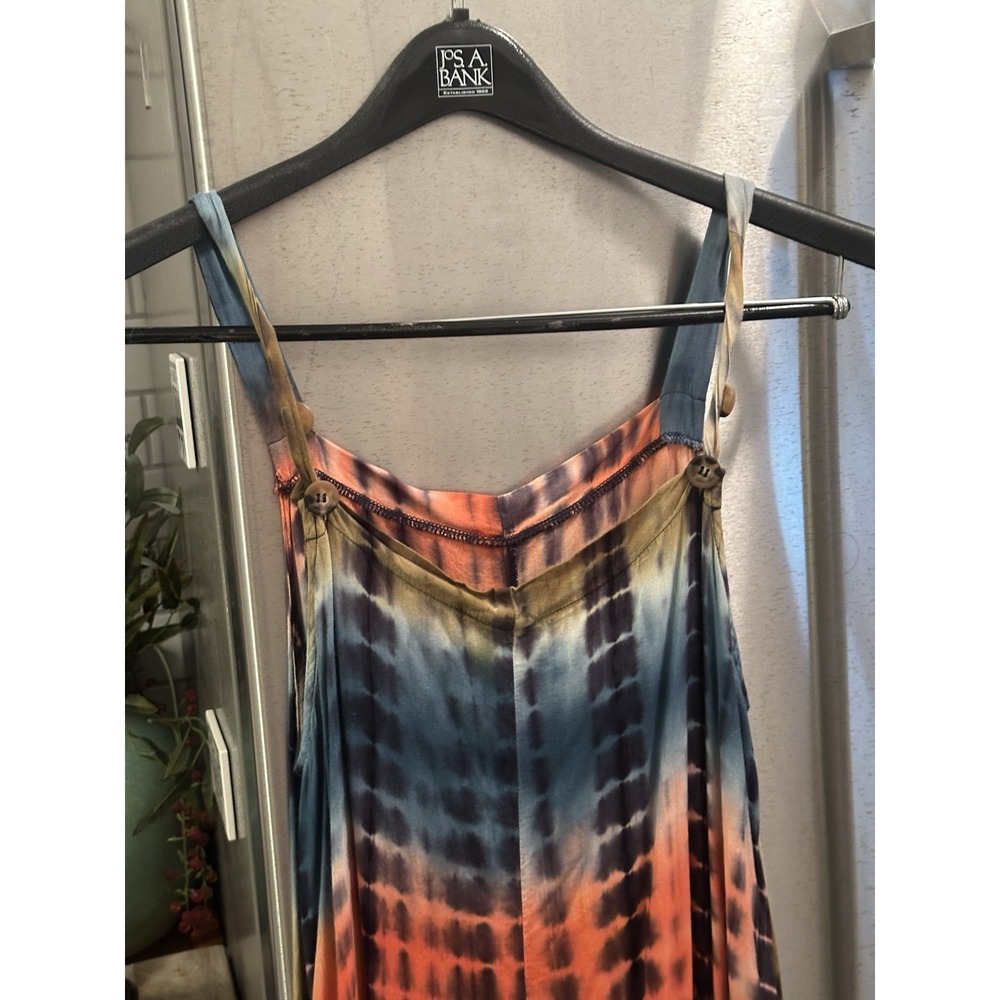 Rainbow Striped Rayon Romper L/XL Pockets Adj Straps Festival Y2K - Picture 10 of 16
